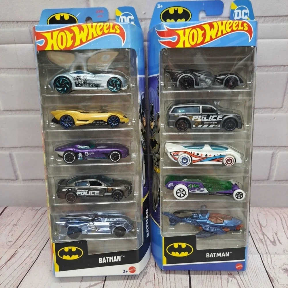 Lot Of 2, Hot Wheels Batman 5 Pack Batmobile Harley Joker Mr Freeze Penguin